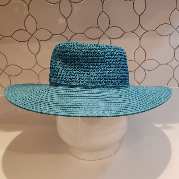 Cappelli Turquoise Blue Straw Sun Hat - Picture 3 of 8